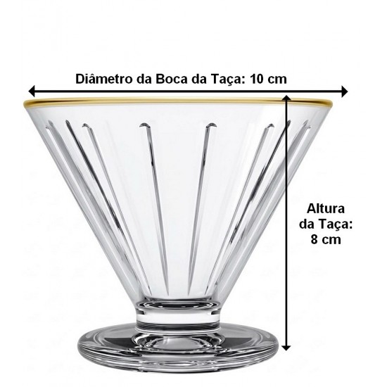 Taça Para Sobremesa 8cm Altura Com Borda Dourada